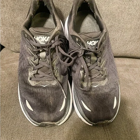 Hoka One One Black and White Athletic Shoes with Maximalist Cushioning - Picture 2 of 11